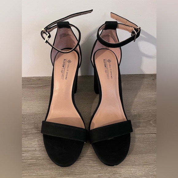 Call It Spring Black Vegan Leather Chunky Heels - Picture 3 of 4